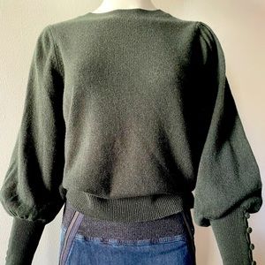 100% Cashmere Balloon Puff Sleeve Sweater By Aqua NWT Hunter Green Small